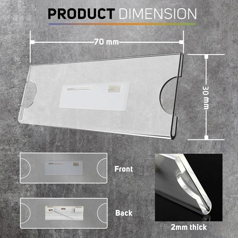 Index Card Holder - Şeffaf Emniyet Pimli Klipsli Broş, Evrensel